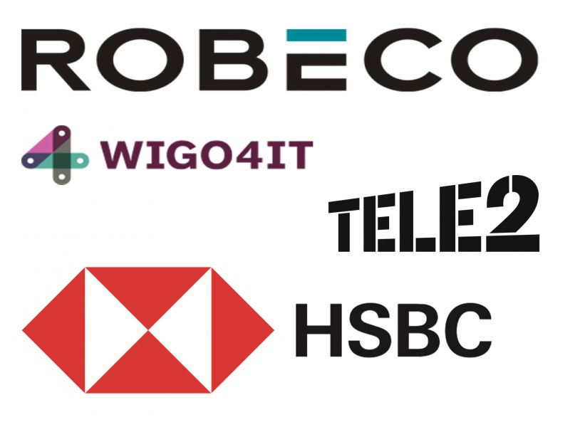 Logos of Robeco, Wigo4it, Tele2 and HSBC